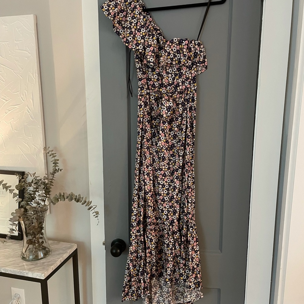 Floral One Shoulder Ruffle Floral Midi Dress